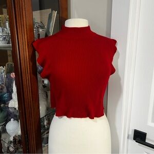 Vintage Bechamel Bold Red Ribbed Crop Top